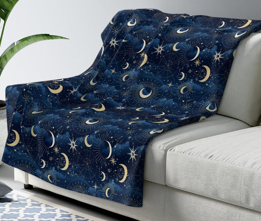 Galaxy Night Sky Sherpa Fleece Blanket, Moon and Stars Blanket, Universe Blanket, Sun and Moon Blanket, Stargazer Fan Gift  Blanket