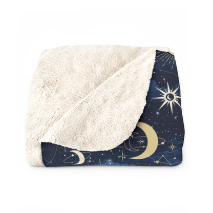 Galaxy Night Sky Sherpa Fleece Blanket, Moon and Stars Blanket, Universe Blanket, Sun and Moon Blanket, Stargazer Fan Gift  Blanket
