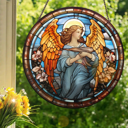Golden Angel: Stained Glass Style Window Hanging