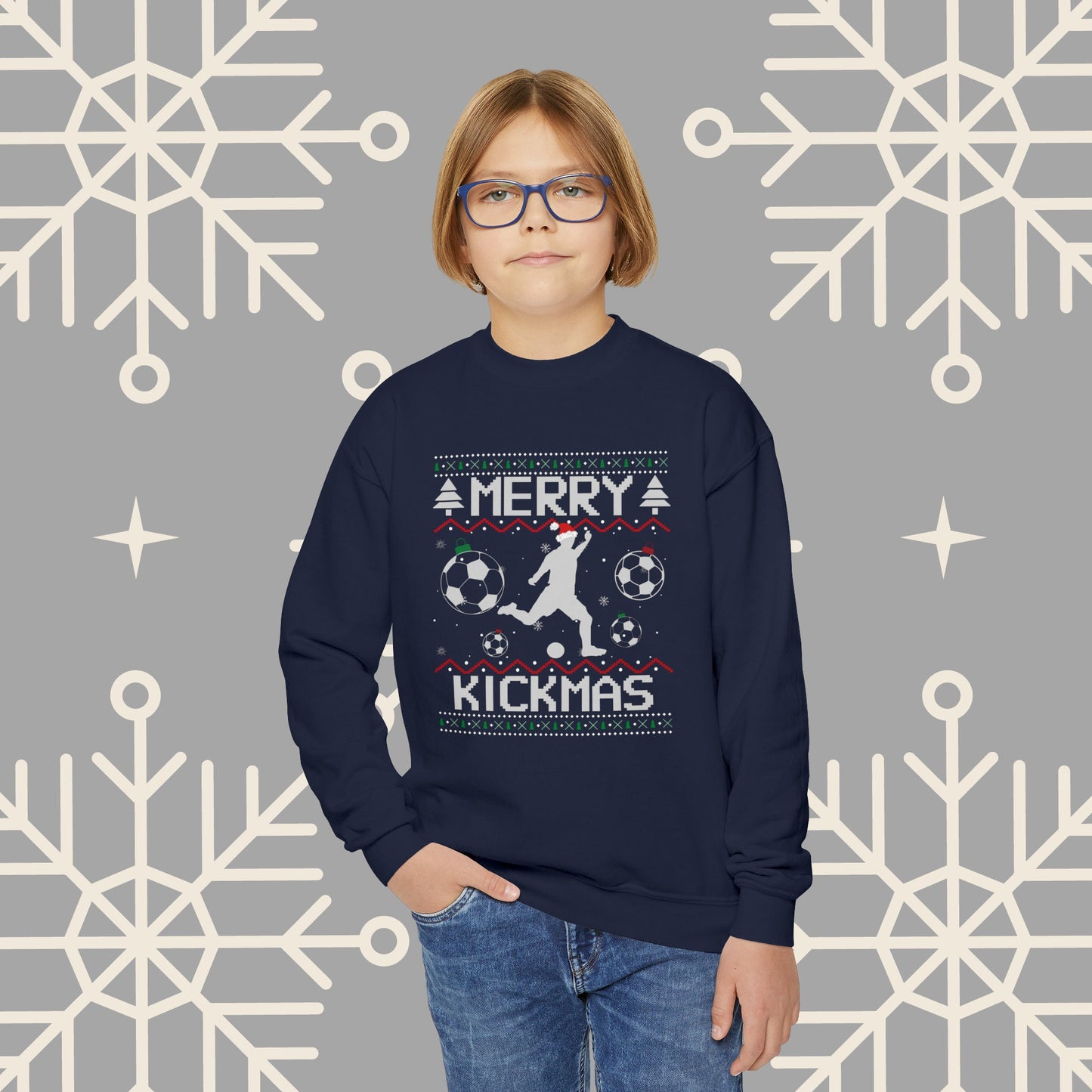 YOUTH Merry Kickmas Ugly Christmas , Funny Christmas Sweatshirt, Youth Soccer Sweatshirt, Kids Soccer Shirt, Soccer Gifts