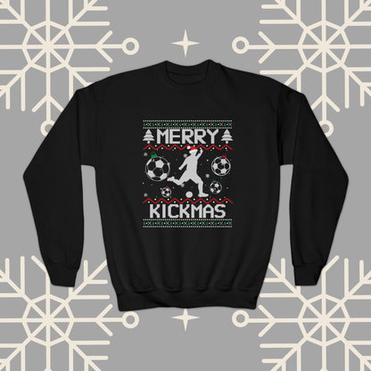YOUTH Merry Kickmas Ugly Christmas , Funny Christmas Sweatshirt, Youth Soccer Sweatshirt, Kids Soccer Shirt, Soccer Gifts