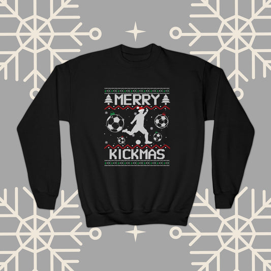 YOUTH Merry Kickmas Ugly Christmas , Funny Christmas Sweatshirt, Youth Soccer Sweatshirt, Kids Soccer Shirt, Soccer Gifts