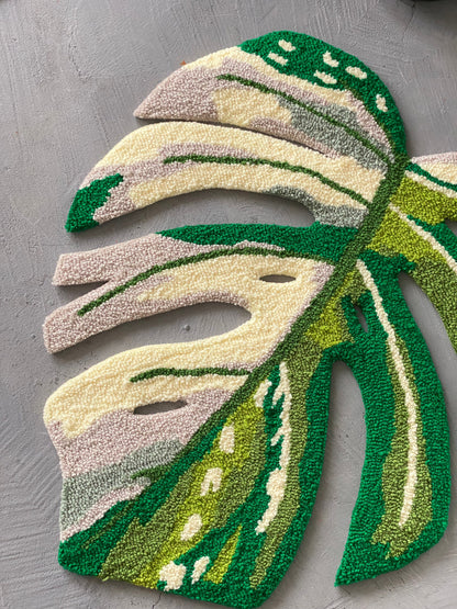 Monstera leaf white moss Rug, Plant leaf bedroom aesthetic decor, Living room floor mat, Non-slip rug, Gift idea, Aesthetic rug