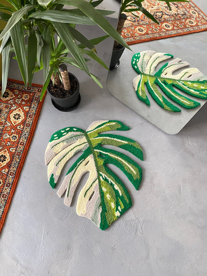 Monstera leaf white moss Rug, Plant leaf bedroom aesthetic decor, Living room floor mat, Non-slip rug, Gift idea, Aesthetic rug