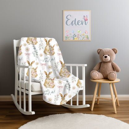 Bunny Throw Blanket Easter Home Decor, Spring Home Decor, Easter Bunny Velveteen Minky Blanket, Spring Bunny Bedspread, Easter Bunny Bedding