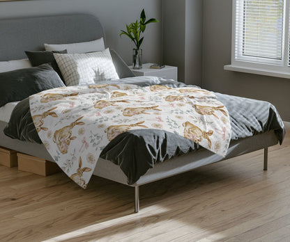 Bunny Throw Blanket Easter Home Decor, Spring Home Decor, Easter Bunny Velveteen Minky Blanket, Spring Bunny Bedspread, Easter Bunny Bedding