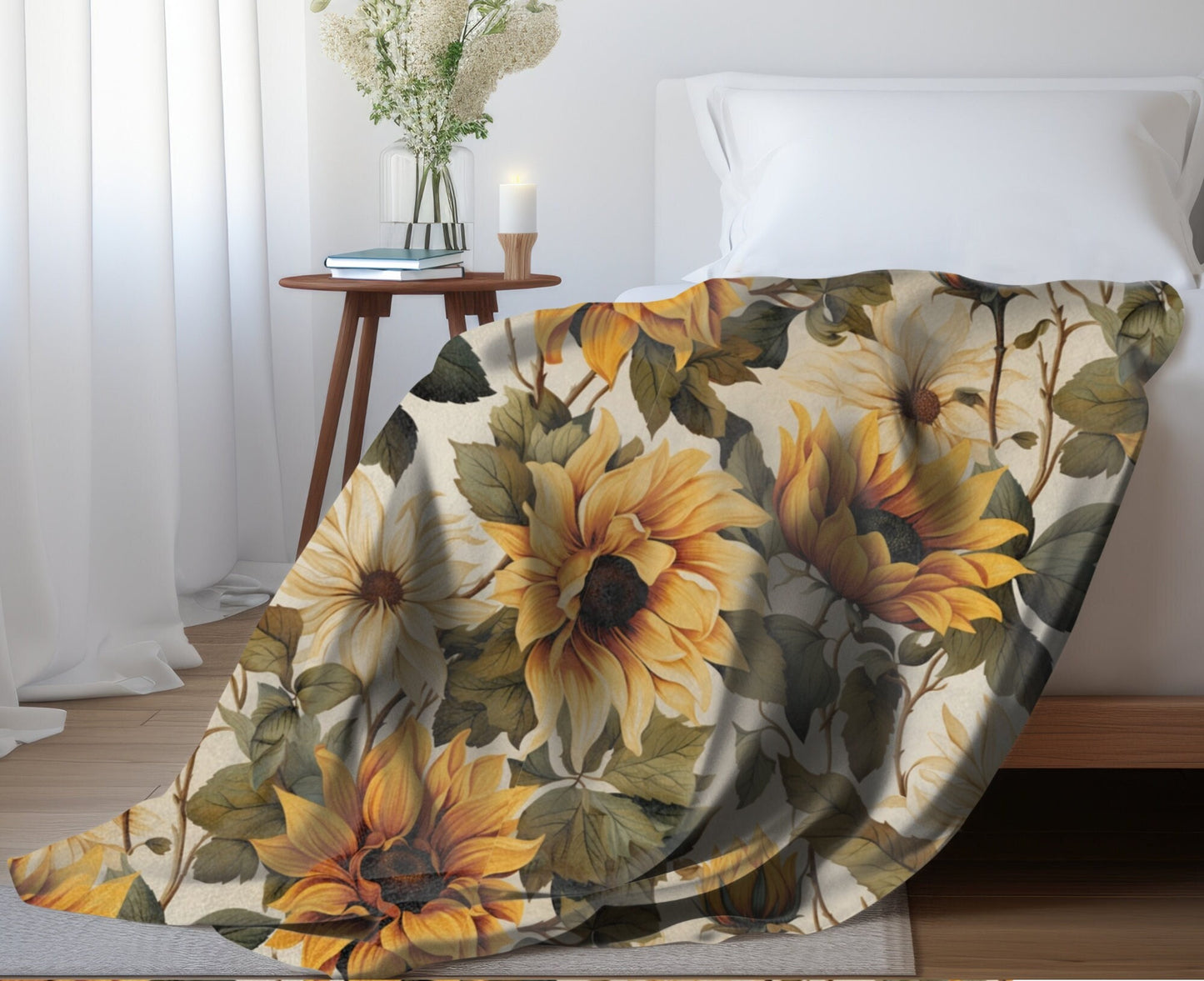 Sunflower Throw Blanket, Floral Home Decor, Fall Flowers Décor, Sunflower Lovers Gift for Her Friends Family Christmas Mother's Day Birthday