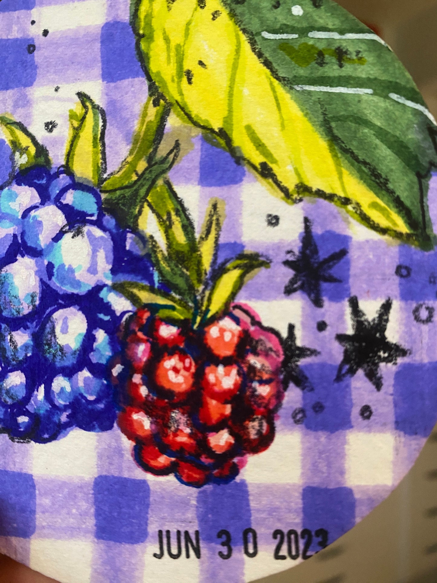 Summer Berries Original Mixed Media Drawing | Round Marker Drawing on Paper