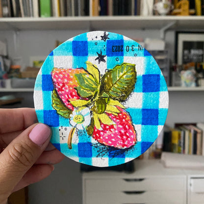 Summer Strawberries Original Mixed Media Drawing | Round Marker Drawing on Paper