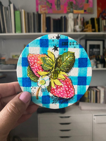 Summer Strawberries Original Mixed Media Drawing | Round Marker Drawing on Paper