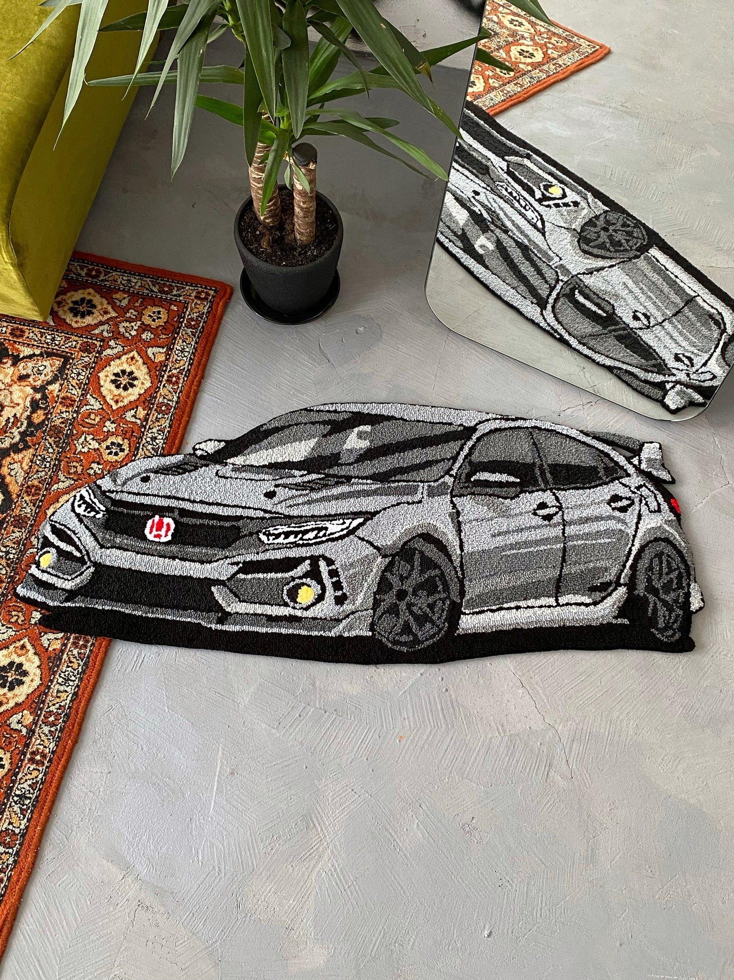 Tufted Car non-slip area rug, Boys' room garage living room decor, Boyfriend gift