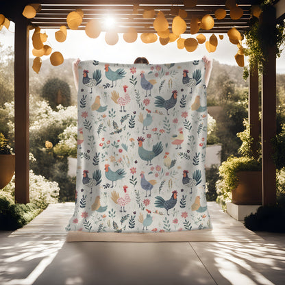 Chicken Throw Blanket, Crazy Chicken Lady Blanket, Floral Chicken Blanket, Spring Chicken Home Decor, Farm Animal Blanket, Chicken Lady Gift
