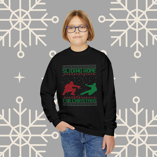 YOUTH Sliding Home for Christmas, Kids Baseball Christmas , Ugly Christmas , Funny Baseball Sweatshirt, Christmas