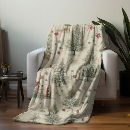 Christmas Throw Blanket Retro Christmas Village Soft Minky Blanket, Christmas Decor for the Living Room, Christmas Bedding Holiday Fleece