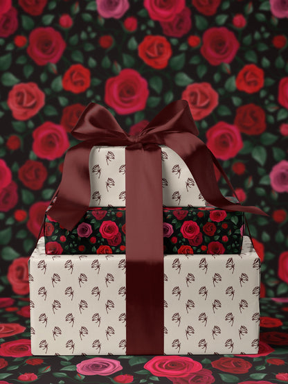 Red Floral Wrapping Paper Rose Gift Wrap Wedding Gift Birthday Present Wrapping Romantic Gift for Her Holiday Wrapping Paper Lovely Design