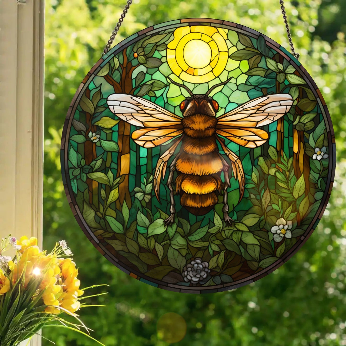 Sunshine Bumblebee: Stained Glass Style Window Hanging