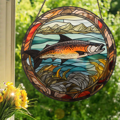 Pacific Salmon: Stained Glass Style Window Hanging