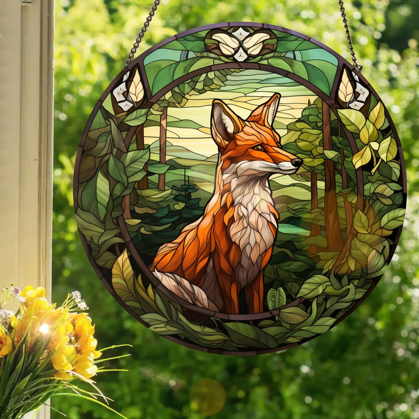 Forest Fox #1: Stained Glass Style Window Hanging