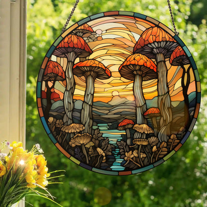 Mushroom Forest: Stained Glass Style Window Hanging