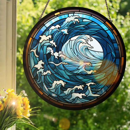 Ocean Waves #2: Stained Glass Style Window Hanging