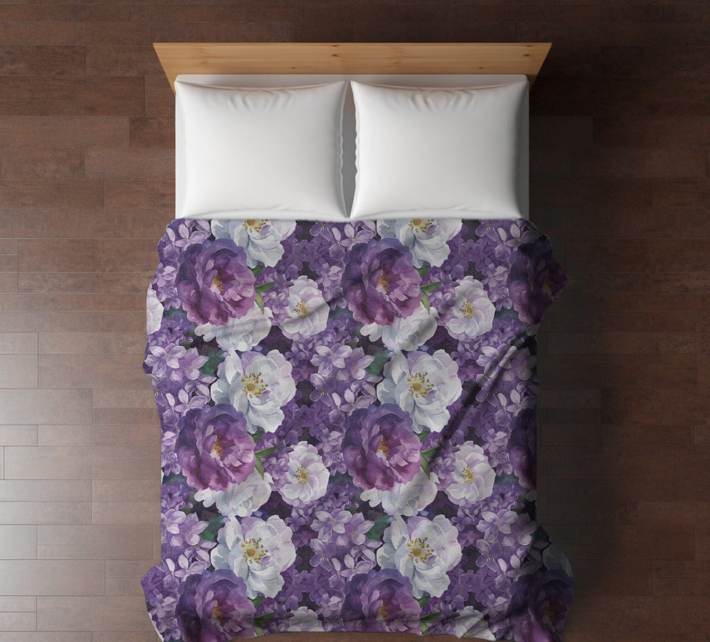 Purple Floral Throw Blanket, Lilac and Roses Fleece Blanket, Floral Home Decor Gift for Flower Lovers Nursery Decor Rose Baby Shower Gift