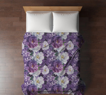 Purple Floral Throw Blanket, Lilac and Roses Fleece Blanket, Floral Home Decor Gift for Flower Lovers Nursery Decor Rose Baby Shower Gift