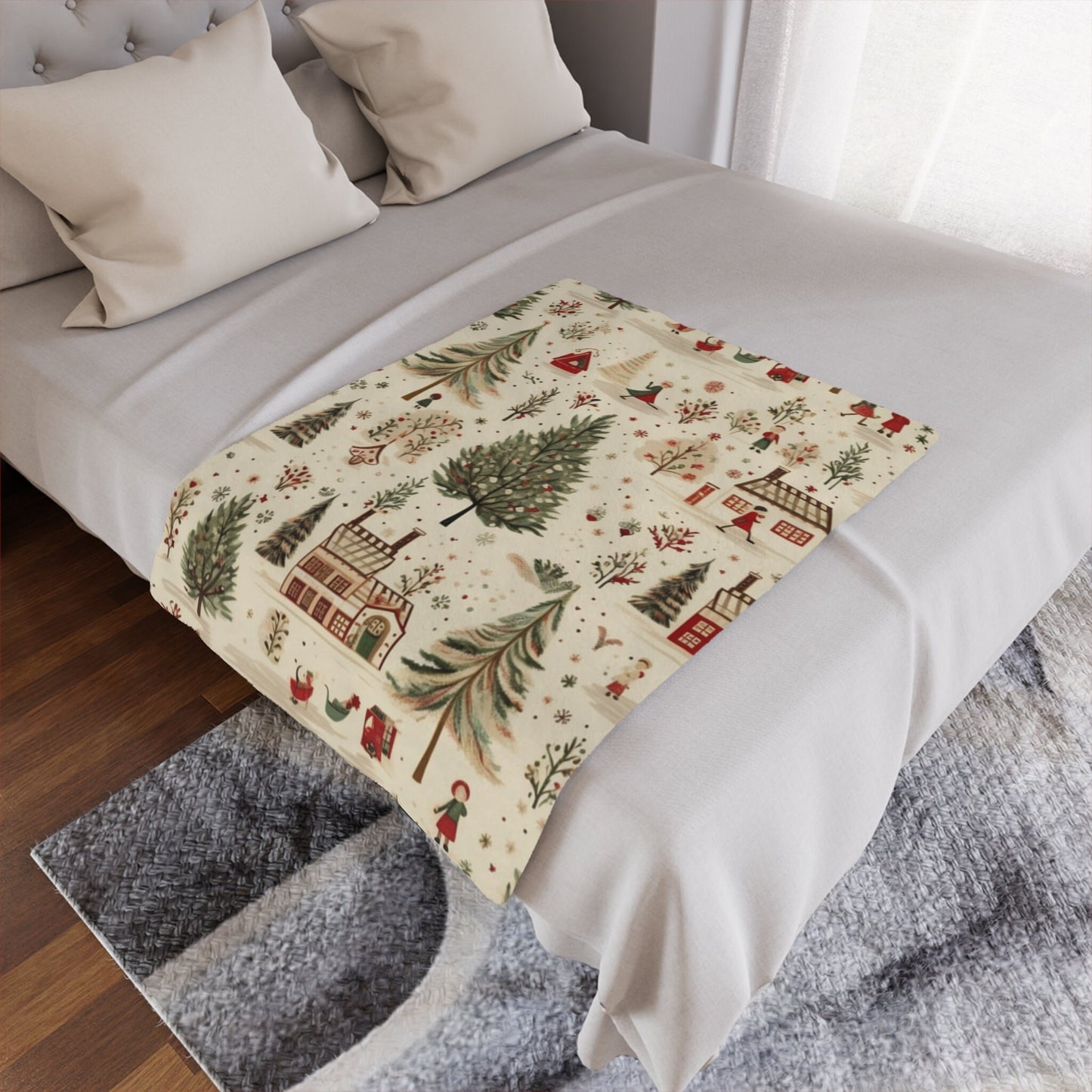 Christmas Blanket, Christmas Village Holiday Throw Nostalgic Village Christmas Town Fleece Christmas Gift Friends Family Co-worker Present