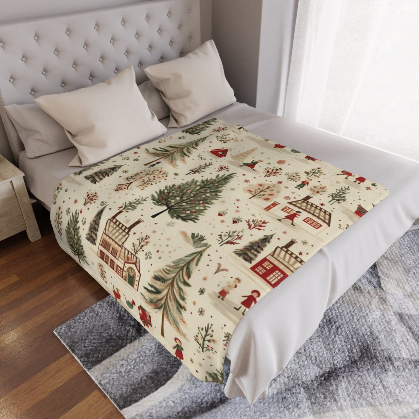 Christmas Blanket, Christmas Village Holiday Throw Fleece Nostalgic Christmas Town Whimsical Fleece Christmas Gift Ideas Friends Family Host