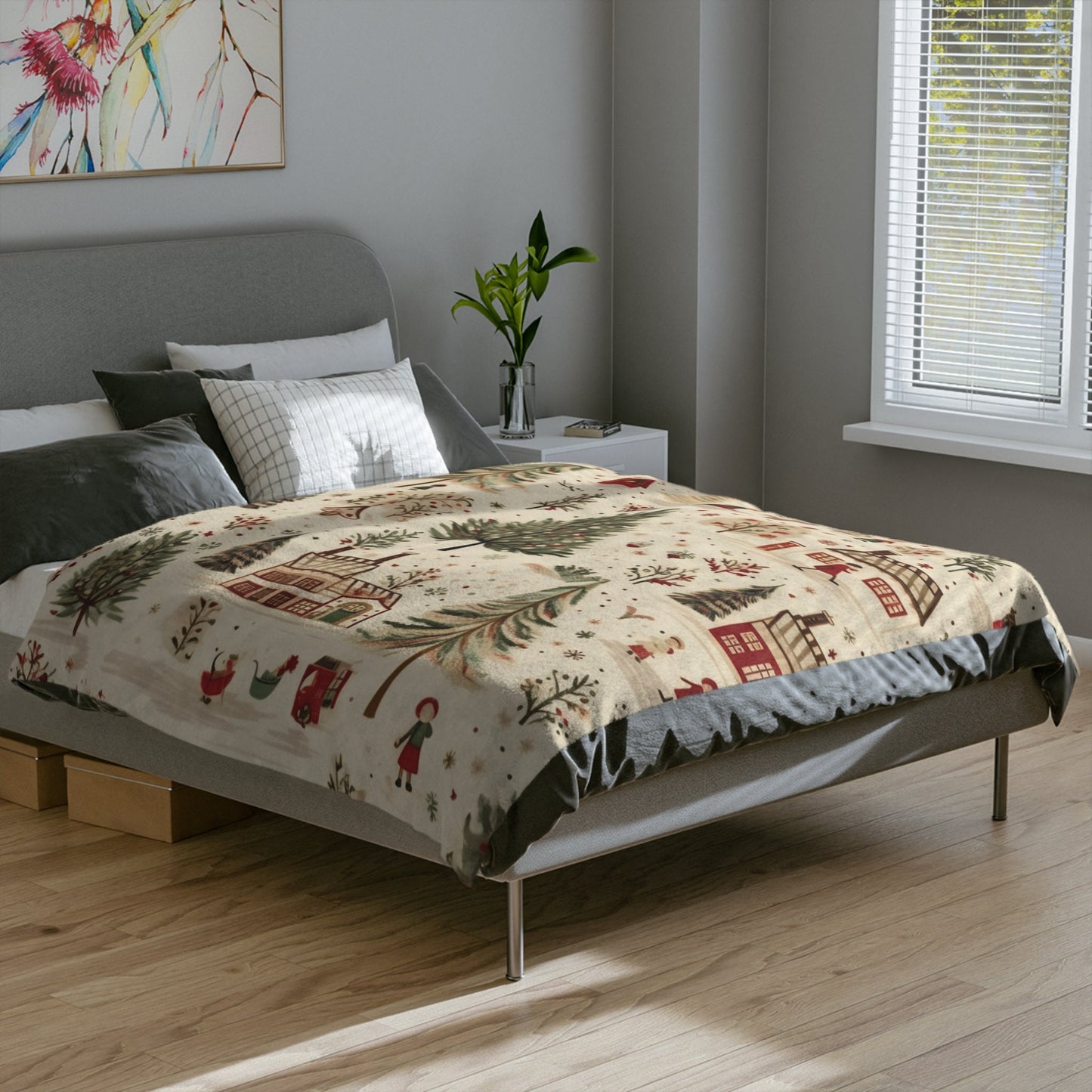 Christmas Blanket, Christmas Village Holiday Throw Fleece Nostalgic Christmas Town Whimsical Fleece Christmas Gift Ideas Friends Family Host