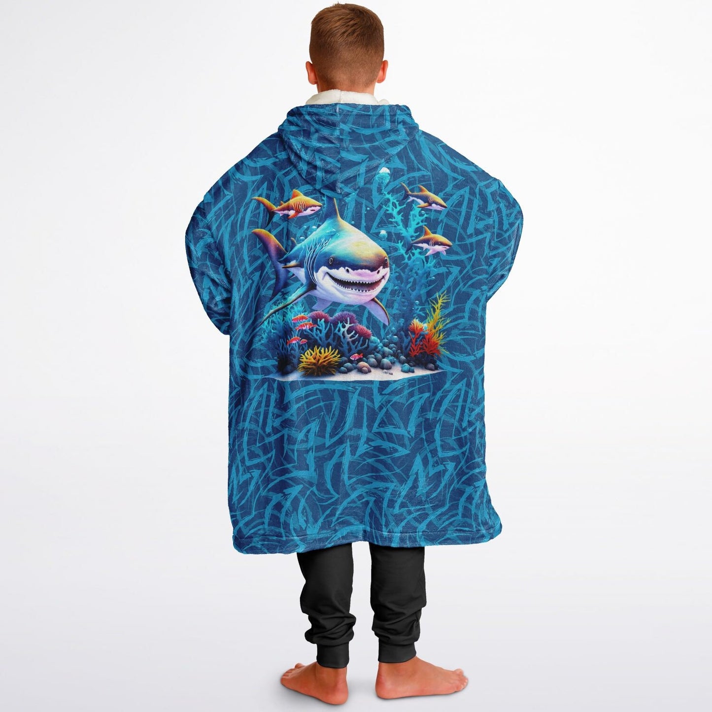 Shark Snuggle Hoodie- Microfiber Hooded Blanket Pullover Great White Shark Swimming For Your Favorite Shark Fan, Ominous Shark Warm Hoodie