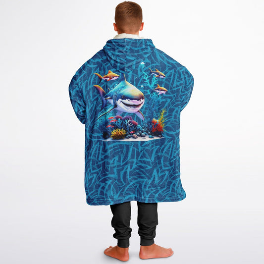 Shark Snuggle Hoodie- Microfiber Hooded Blanket Pullover Great White Shark Swimming For Your Favorite Shark Fan, Ominous Shark Warm Hoodie