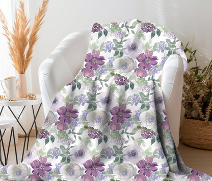 Floral Throw Blanket Purple Rose Blanket, Botanical Throw Blanket Gift for Flower Lovers, Gift for Gardener, Floral Bedding, Floral Decor