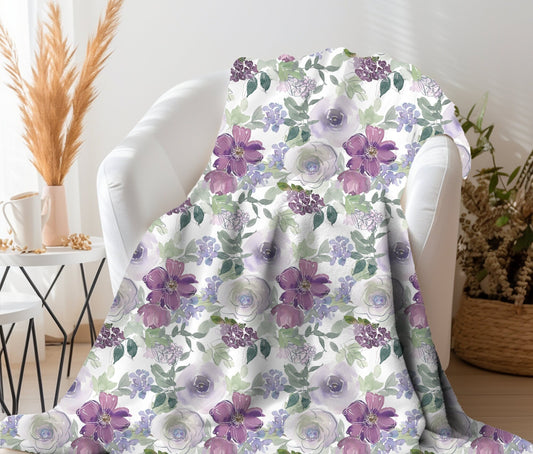 Floral Throw Blanket Purple Rose Blanket, Botanical Throw Blanket Gift for Flower Lovers, Gift for Gardener, Floral Bedding, Floral Decor