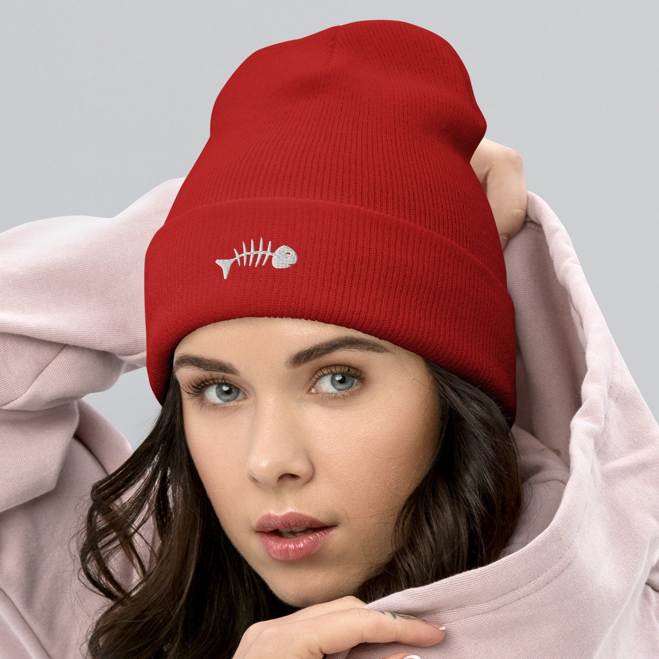 Skeleton Fish Beanie, Dead Fish Logo Skull Cap, Fish Bones Toque, Cool Fish Woolly Hat