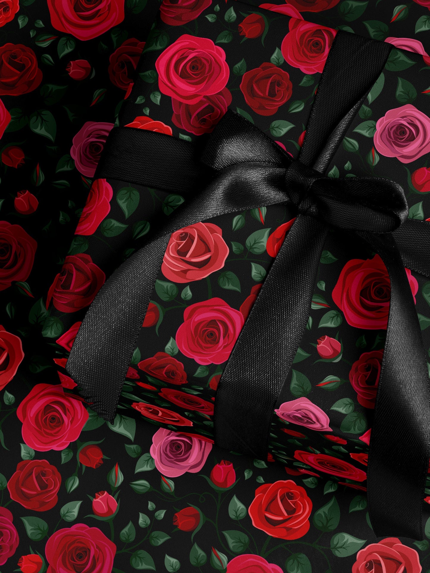 Red Rose Wrapping Paper Wedding Gift Wrap Botanical Flower Print Moody Flower Art Romantic Gift for Her Princess Birthday Party Gift Wrap
