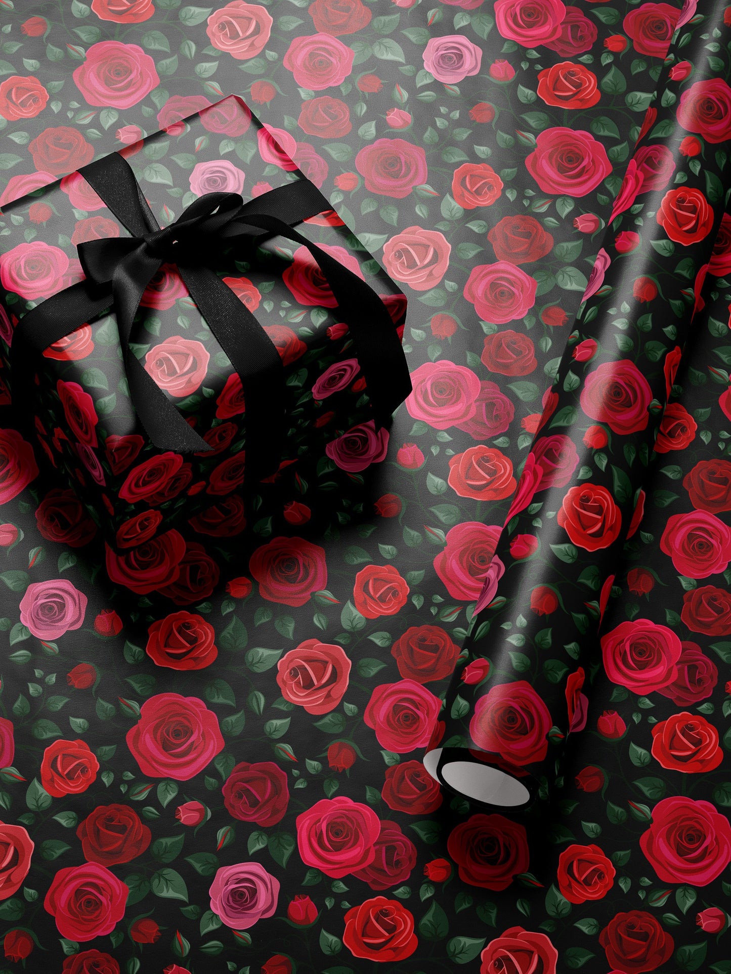 Red Rose Wrapping Paper Wedding Gift Wrap Botanical Flower Print Moody Flower Art Romantic Gift for Her Princess Birthday Party Gift Wrap