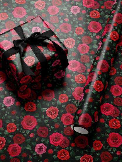 Red Rose Wrapping Paper Wedding Gift Wrap Botanical Flower Print Moody Flower Art Romantic Gift for Her Princess Birthday Party Gift Wrap