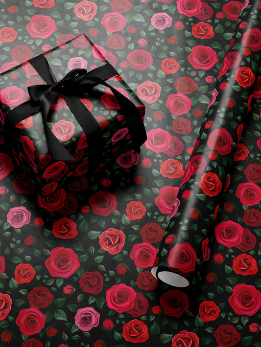 Red Floral Wrapping Paper Rose Gift Wrap Wedding Gift Birthday Present Wrapping Romantic Gift for Her Holiday Wrapping Paper Lovely Design