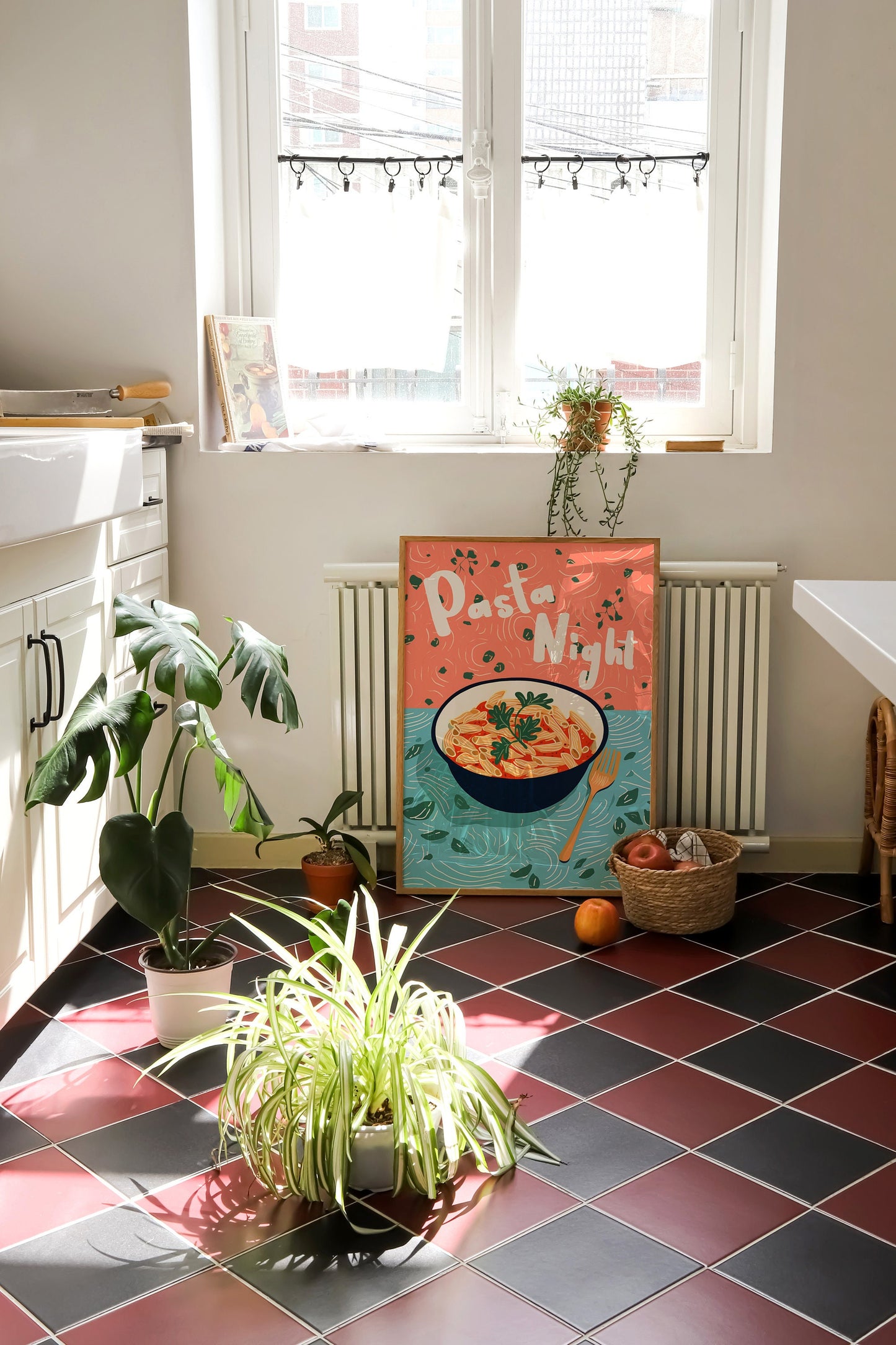 Pasta Night Retro Kitchen Print: Colourful 90s Illustration