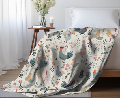 Chicken Throw Blanket, Crazy Chicken Lady Blanket, Floral Chicken Blanket, Spring Chicken Home Decor, Farm Animal Blanket, Chicken Lady Gift