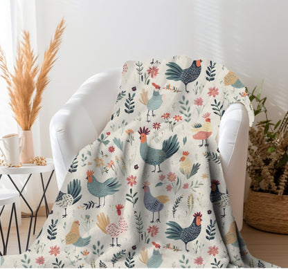 Chicken Throw Blanket, Crazy Chicken Lady Blanket, Floral Chicken Blanket, Spring Chicken Home Decor, Farm Animal Blanket, Chicken Lady Gift