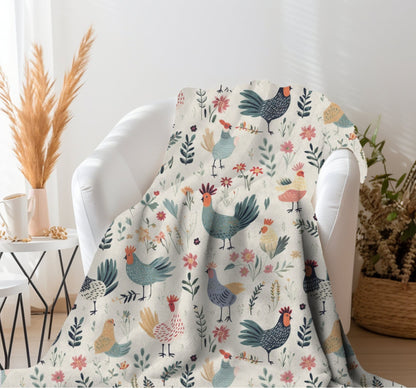 Chicken Throw Blanket, Crazy Chicken Lady Blanket, Floral Chicken Blanket, Spring Chicken Home Decor, Farm Animal Blanket, Chicken Lady Gift