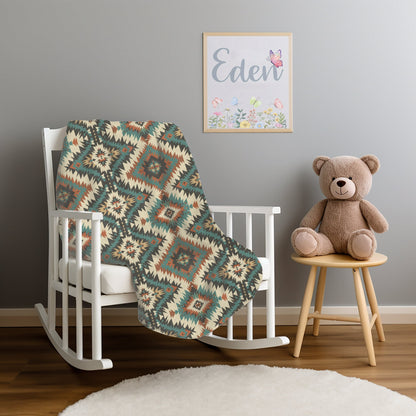 Western Fleece Blanket, Navajo-Inspired Throw Blanket, Turquoise Home Decor, Western Nursery Decor, Baby Shower Gift, Southwestern Decor