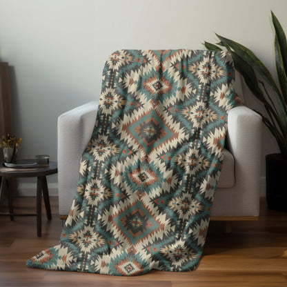 Western Fleece Blanket, Navajo-Inspired Throw Blanket, Turquoise Home Decor, Western Nursery Decor, Baby Shower Gift, Southwestern Decor