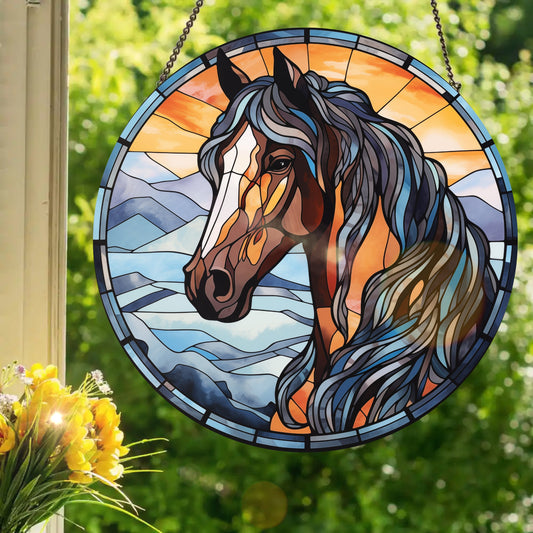Bay Horse: Stained Glass Style Window Hanging