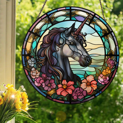 Black Unicorn: Stained Glass Style Window Hanging