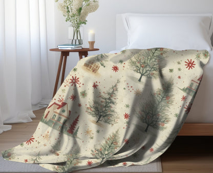 Christmas Throw Blanket Retro Christmas Village Soft Minky Blanket, Christmas Decor for the Living Room, Christmas Bedding Holiday Fleece