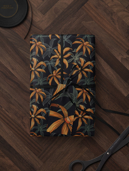 Moody Floral Print Wrapping Paper Birthday Gift Package for Her Elegant Gift Wrap Wedding Packaging Paper Tropical Party Decor Moody Flower
