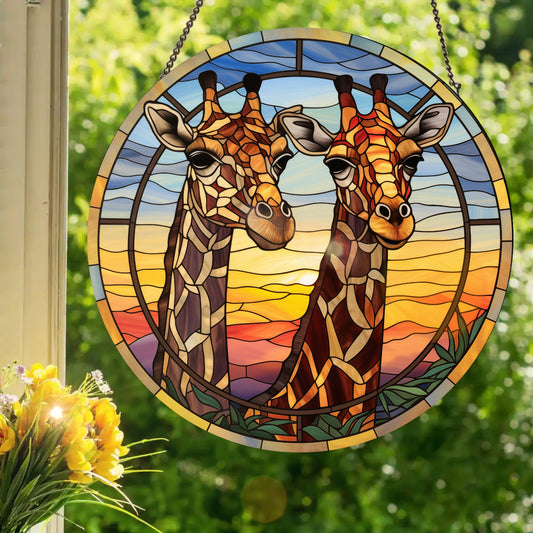 Giraffes: Stained Glass Style Window Hanging