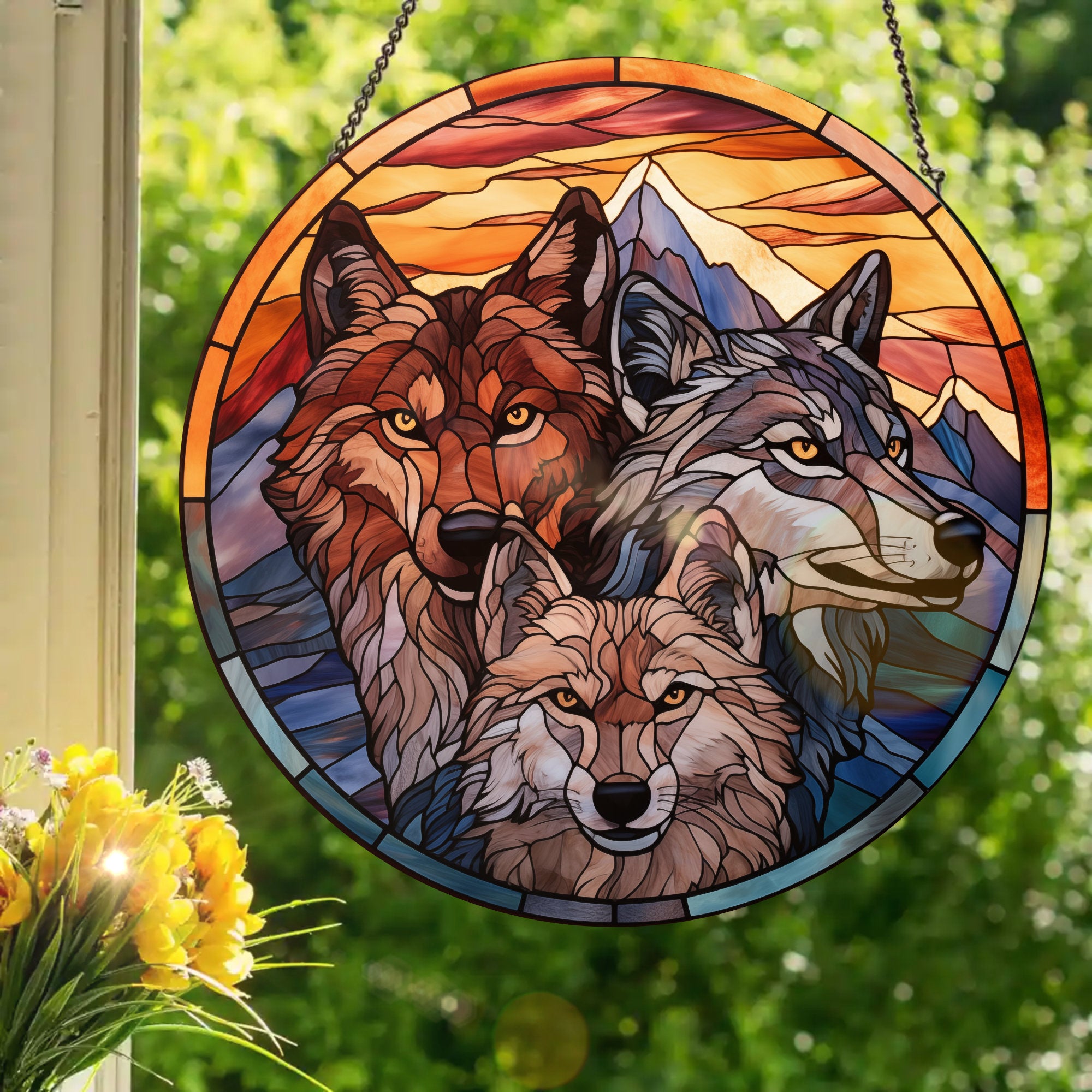 Wolf Pack: Stained Glass Style Window Hanging – SimpleKool